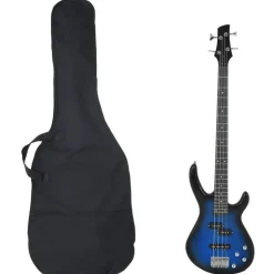 vidaXL Basgitaar voor beginners elektrisch met tas 4/4 46" blauw zwart