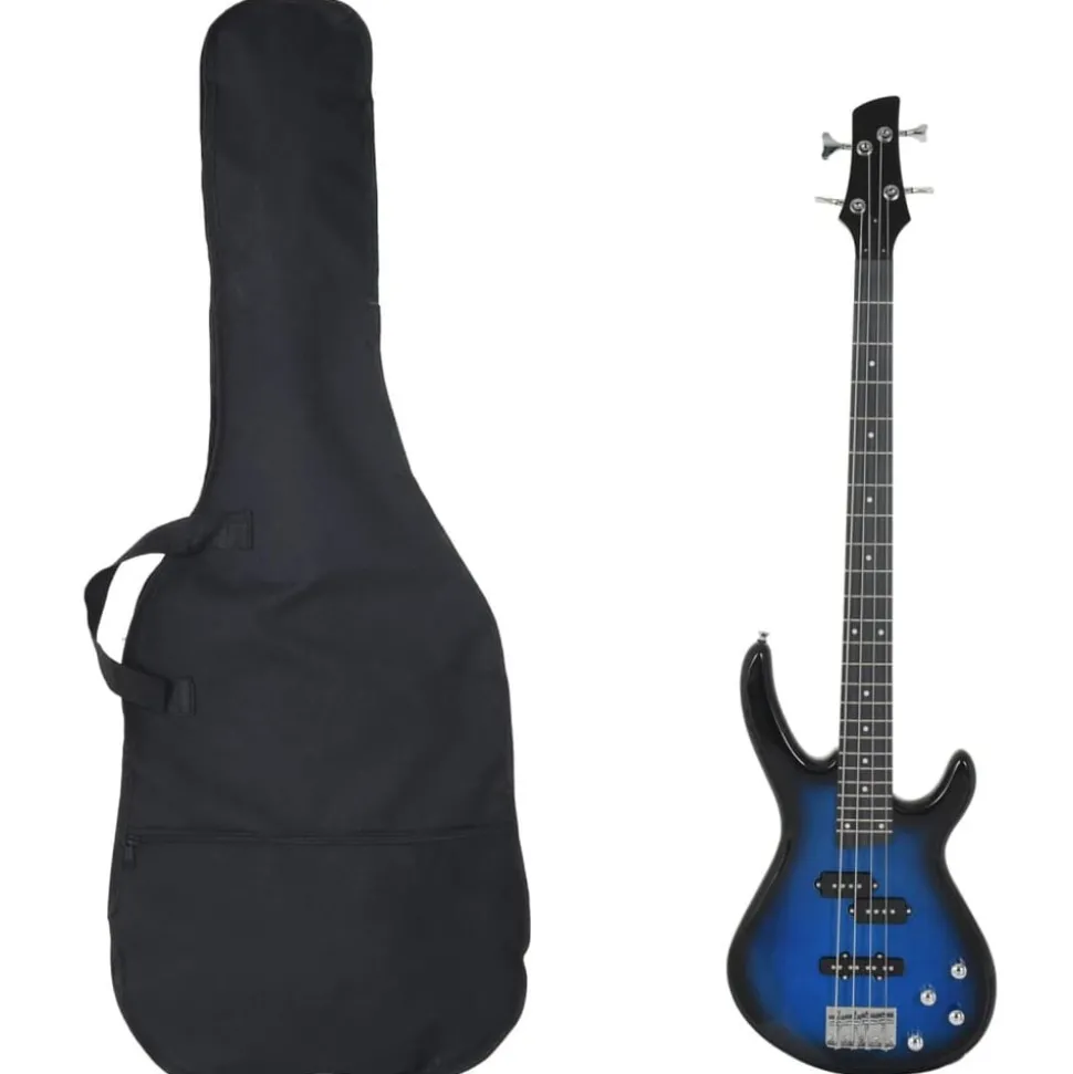 vidaXL Basgitaar voor beginners elektrisch met tas 4/4 46" blauw zwart