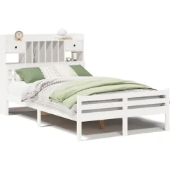 vidaXL Bed met boekenkast zonder matras grenenhout wit 135x190 cm