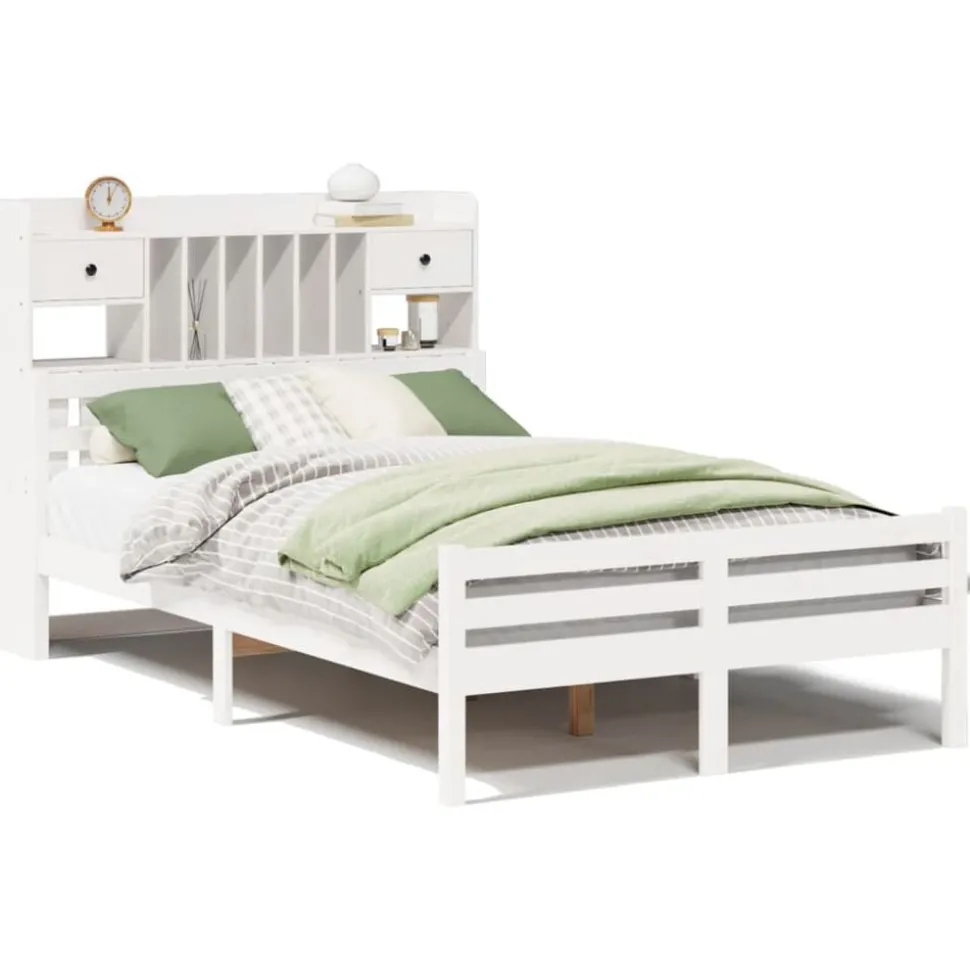 vidaXL Bed met boekenkast zonder matras grenenhout wit 135x190 cm