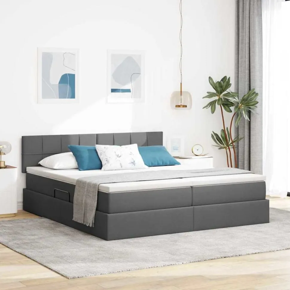 vidaXL Bed met LED-striplichten Donkergrijs 180 x 200 cm Stof