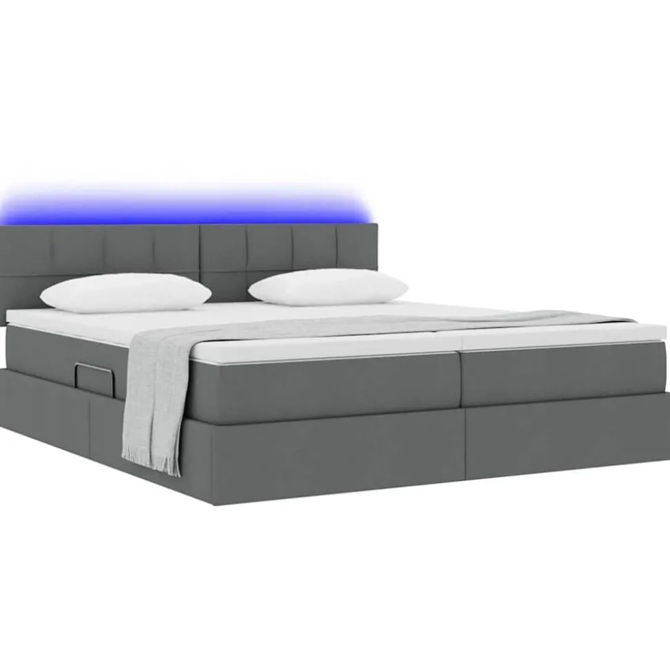 vidaXL Bed met LED-striplichten Donkergrijs 180 x 200 cm Stof