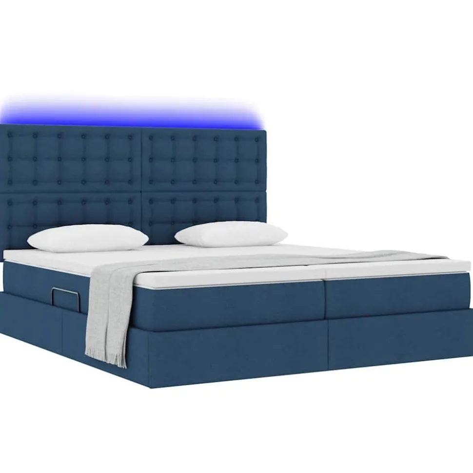 vidaXL Bed met LED-striplichten met hoofdeinde Blauw 180 x 200 cm Stof