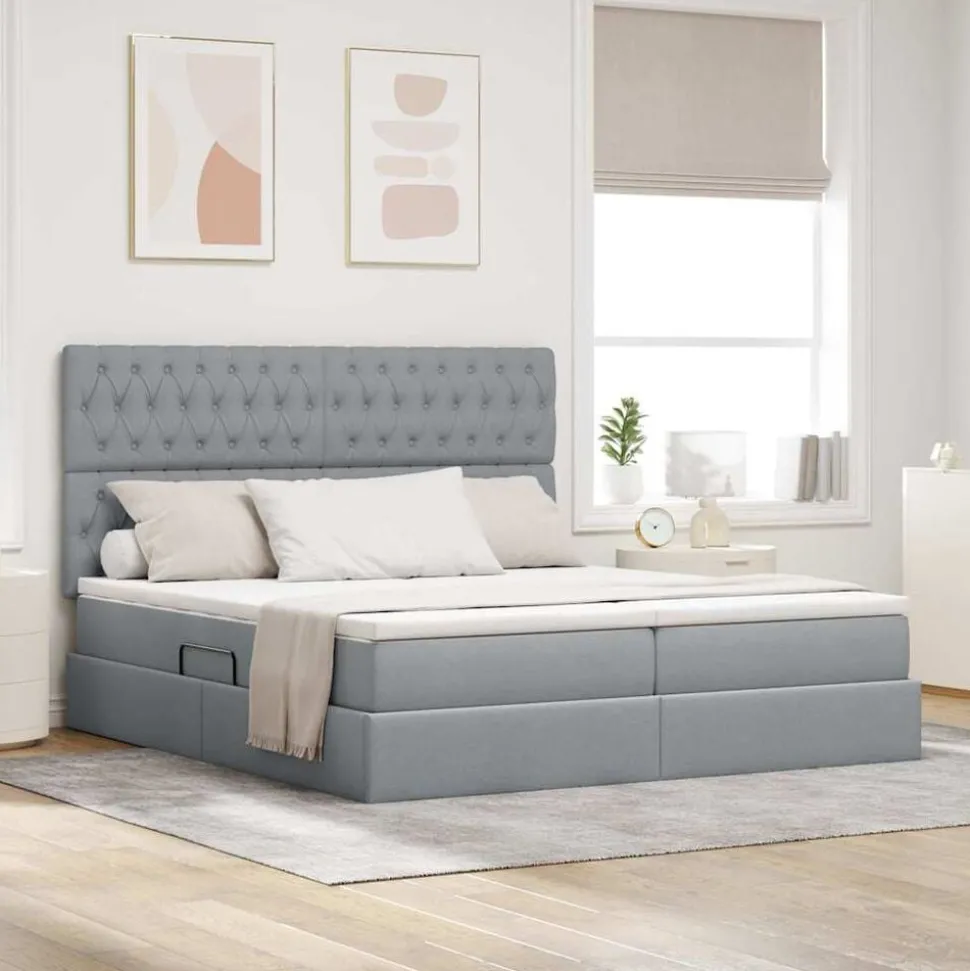 vidaXL Bed met LED-stripverlichting Lichtgrijs 180 x 200 cm Stof
