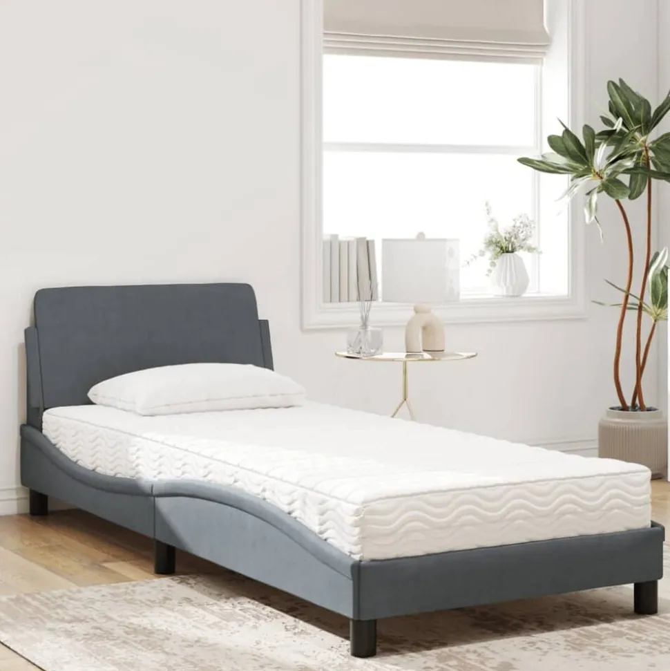 vidaXL Bed met matras "Dover" fluweel donkergrijs 80x200 cm