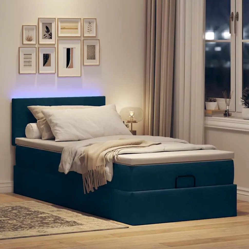 vidaXL Bed poef met matras en LED's 80x200 cm fluweel donkerblauw