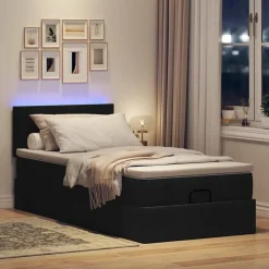 vidaXL Bed poef met matras en LED's 80x200 cm stof zwart