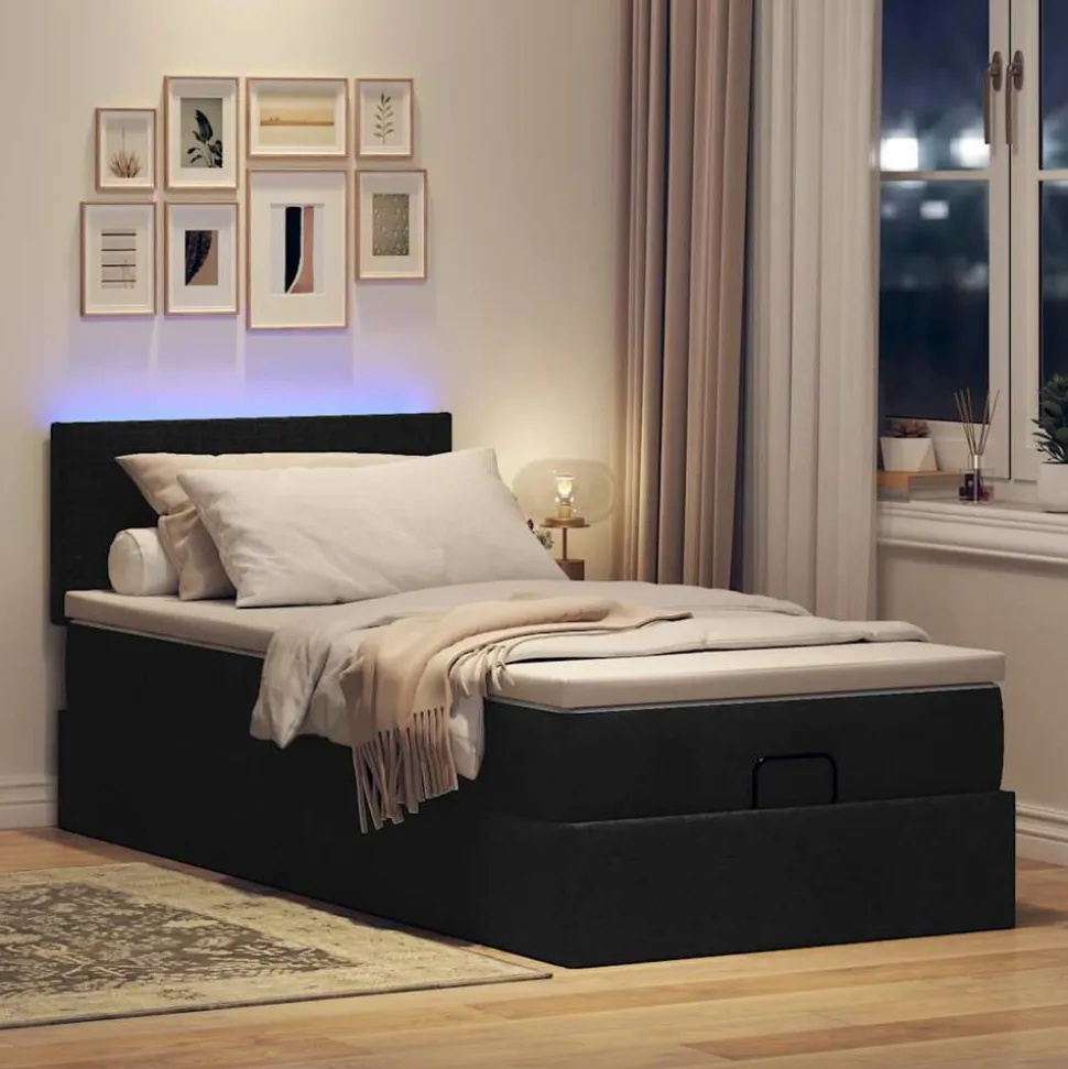 vidaXL Bed poef met matras en LED's 80x200 cm stof zwart