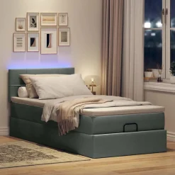vidaXL Bed poef met matras en LED's stof 80x200 cm donkergrijs
