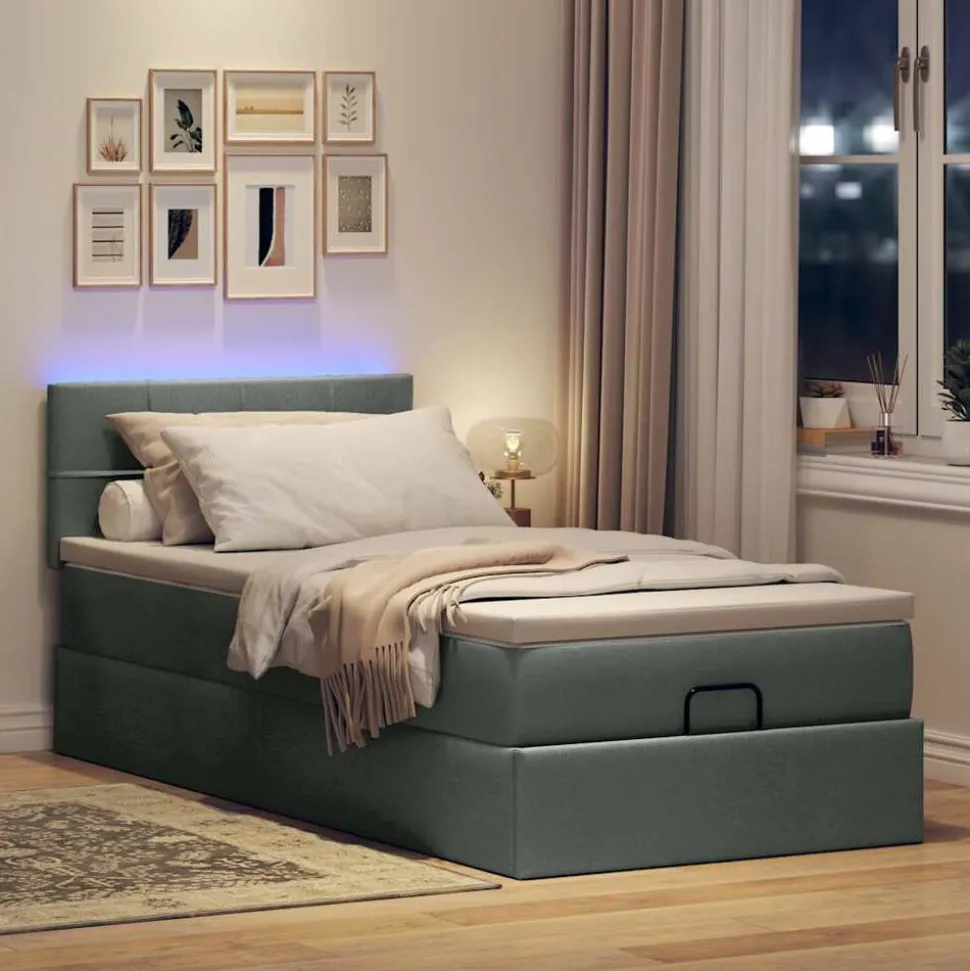 vidaXL Bed poef met matras en LED's stof 80x200 cm donkergrijs