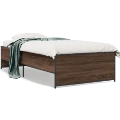 vidaXL Bedframe bewerkt hout en metaal bruin eikenkleurig 90x200 cm