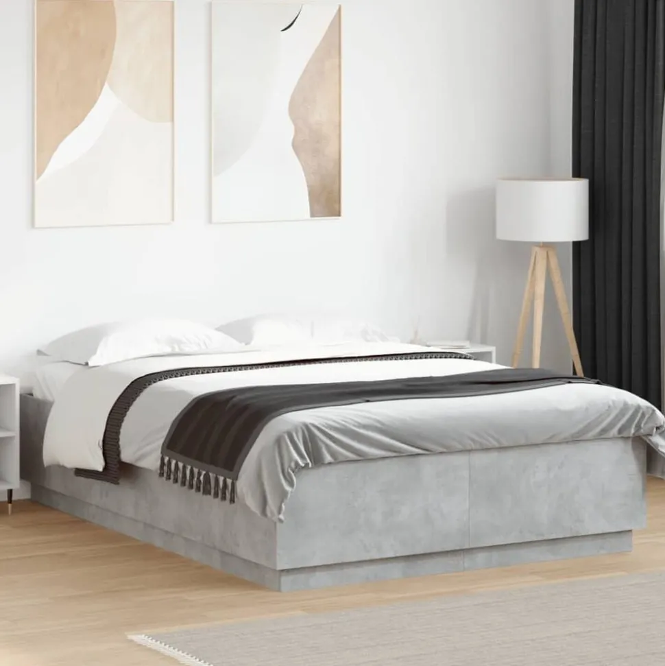 vidaXL Bedframe bewerkt hout betongrijs 160x200 cm