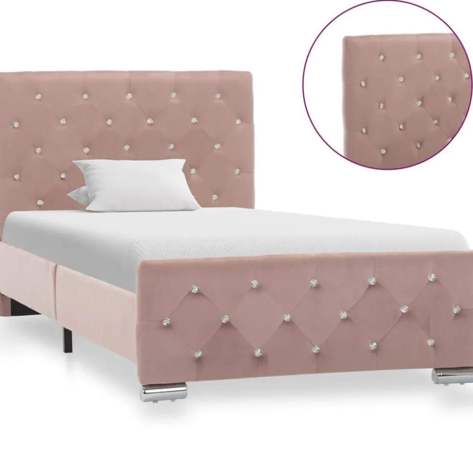 vidaXL Bedframe fluweel roze 90x200 cm