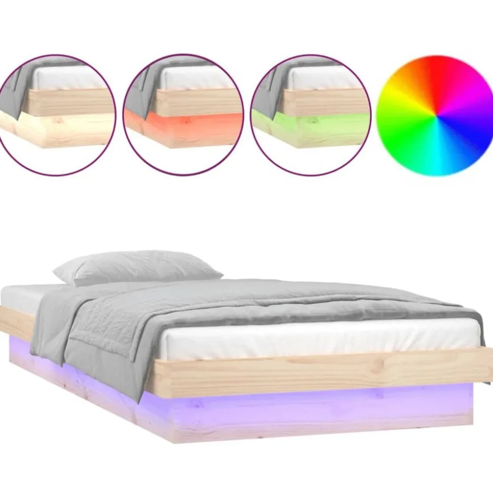 vidaXL Bedframe LED massief hout 90x200 cm