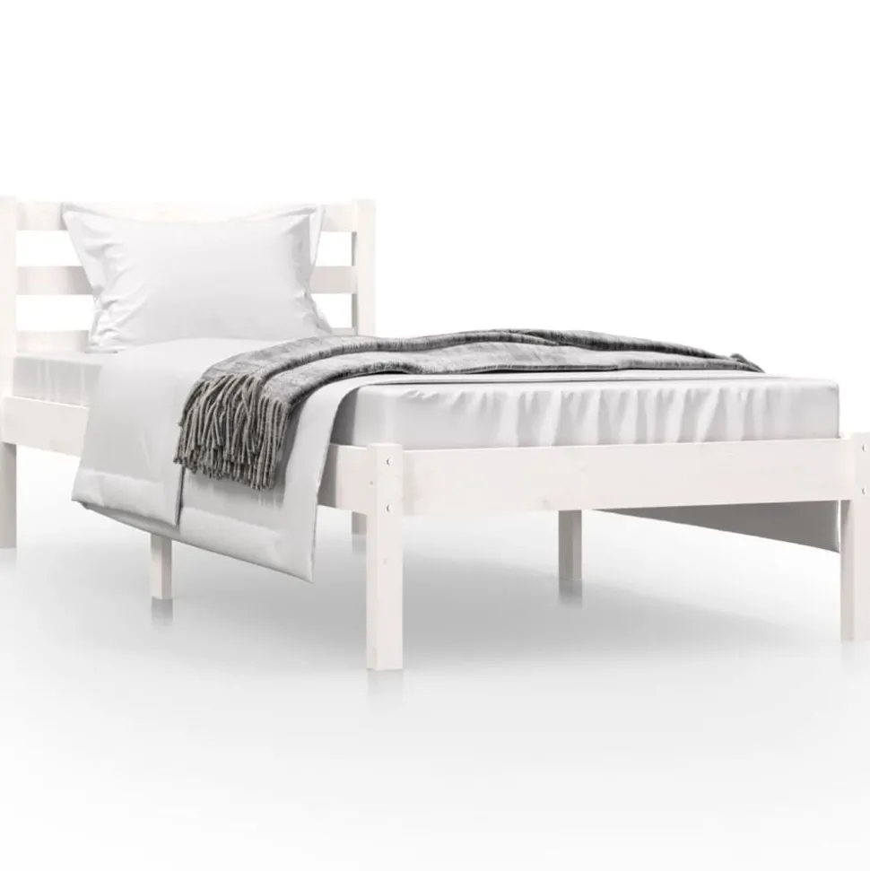 vidaXL Bedframe massief grenenhout wit 75x190 cm