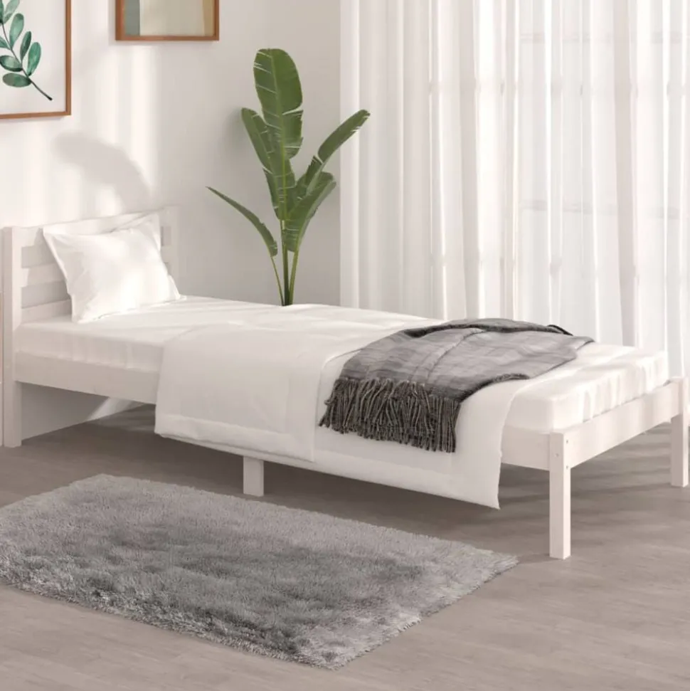 vidaXL Bedframe massief grenenhout wit 75x190 cm