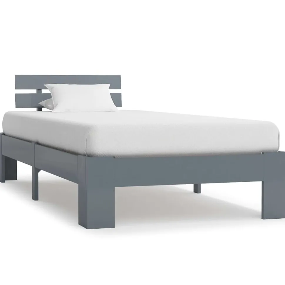 vidaXL Bedframe massief grenenhout grijs 90x200 cm