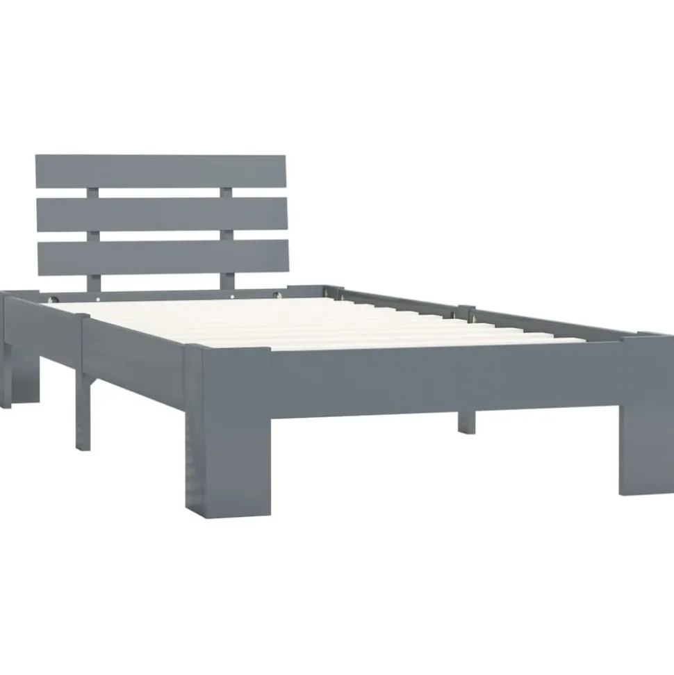 vidaXL Bedframe massief grenenhout grijs 90x200 cm