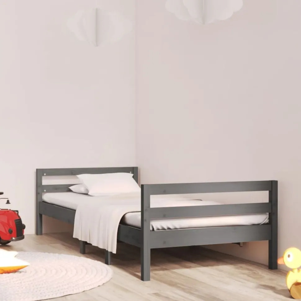vidaXL Bedframe massief grenenhout grijs 90x200 cm