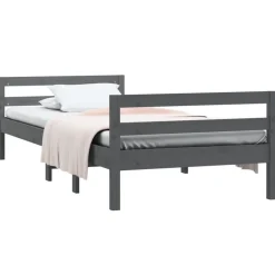vidaXL Bedframe massief grenenhout grijs 90x200 cm