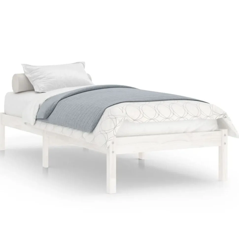 vidaXL Bedframe massief hout wit 75x190 cm