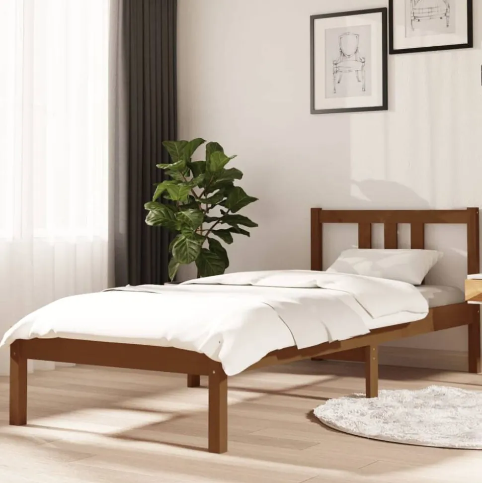 vidaXL Bedframe massief hout honingbruin 75x190 cm