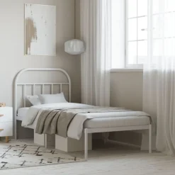 vidaXL Bedframe met hoofdbord metaal wit 90x200 cm