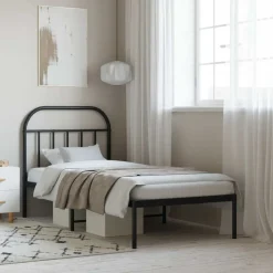 vidaXL Bedframe met hoofdbord metaal zwart 90x200 cm