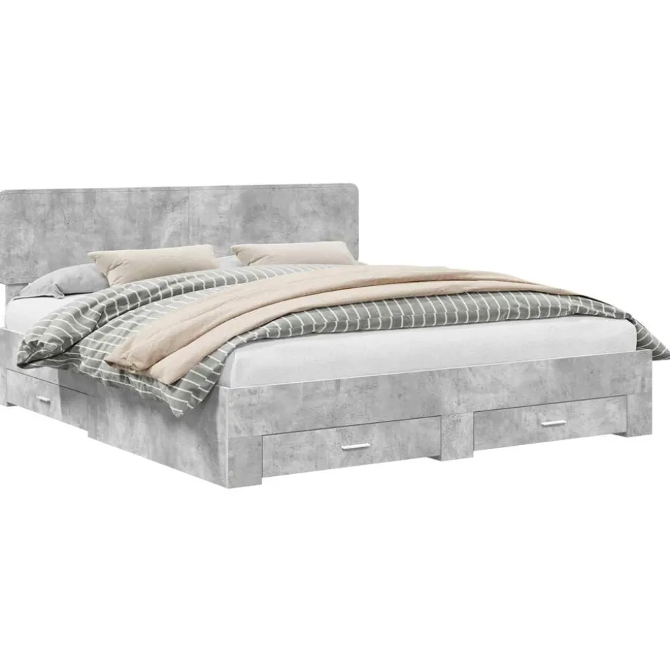 vidaXL Bedframe met hoofdeinde Beton Grijs 200 x 200 cm Bewerkt hout