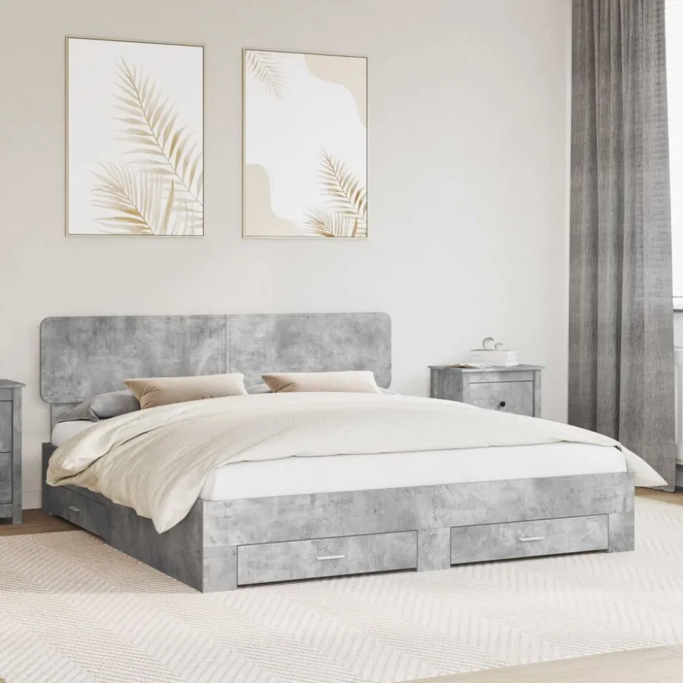 vidaXL Bedframe met hoofdeinde Beton Grijs 200 x 200 cm Bewerkt hout