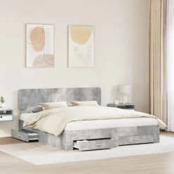 vidaXL Bedframe met hoofdeinde Beton Grijs 200 x 200 cm Bewerkt hout