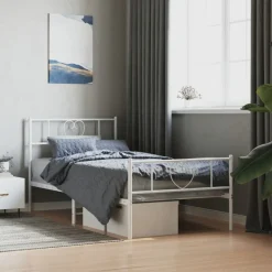 vidaXL Bedframe met hoofd- en voeteneinde metaal wit 75x190 cm