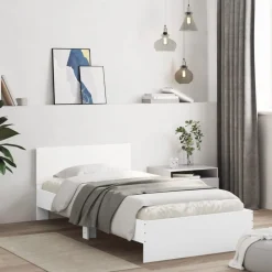 vidaXL Bedframe met hoofdbord bewerkt hout wit 100x200 cm