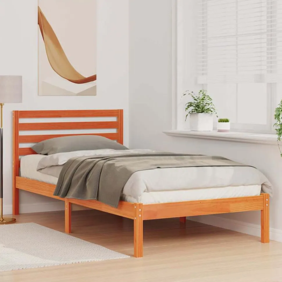 vidaXL Bedframe met hoofdeinde Wasbruin 80 x 200 cm Massief grenenhout