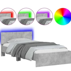 vidaXL Bedframe met hoofdbord en LED-verlichting betongrijs 100x200 cm