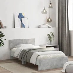 vidaXL Bedframe met hoofdbord en LED-verlichting betongrijs 100x200 cm