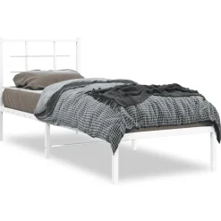 vidaXL Bedframe met hoofdbord zonder matras metaal wit 75x190 cm