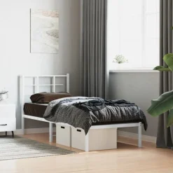 vidaXL Bedframe met hoofdbord zonder matras metaal wit 75x190 cm