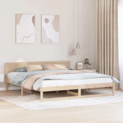 vidaXL Bedframe met hoofdeinde Naturel 200 x 200 cm Massief grenenhout