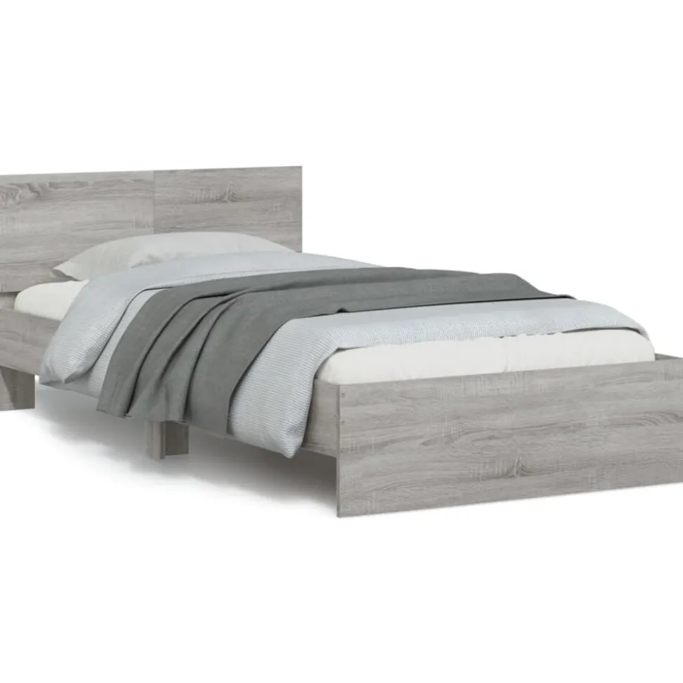 vidaXL Bedframe met hoofdbord en LED grijs sonoma eiken 100x200 cm