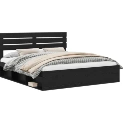 vidaXL Bedframe met hoofdeinde Zwart 200 x 200 cm Massief grenenhout