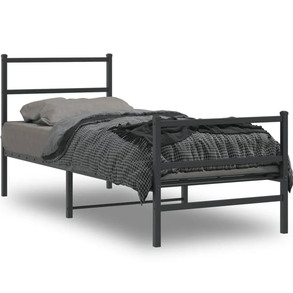 vidaXL Bedframe met hoofd- en voeteneindemetaal zwart 75x190 cm