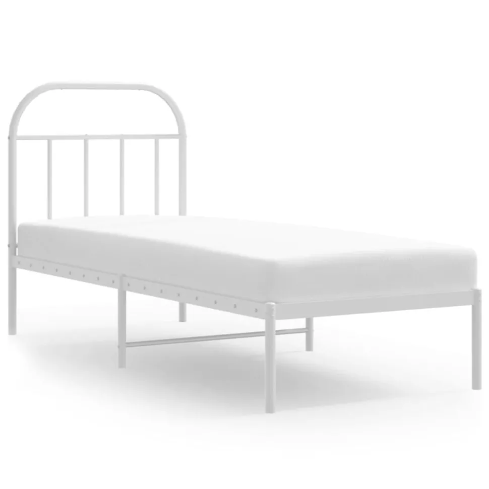 vidaXL Bedframe met hoofdbord zonder matras metaal wit 75x190 cm