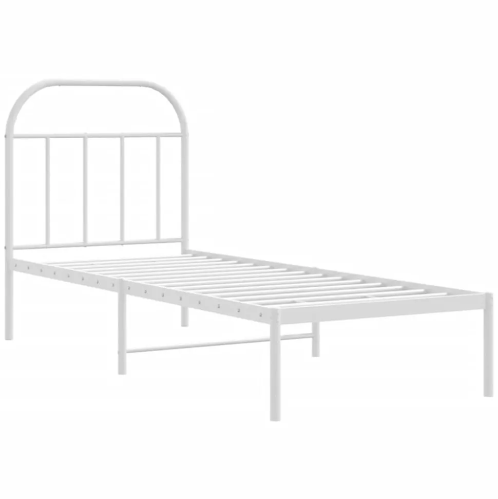 vidaXL Bedframe met hoofdbord zonder matras metaal wit 75x190 cm