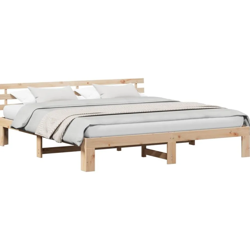 vidaXL Bedframe met hoofdeinde Naturel 200 x 200 cm Massief grenenhout