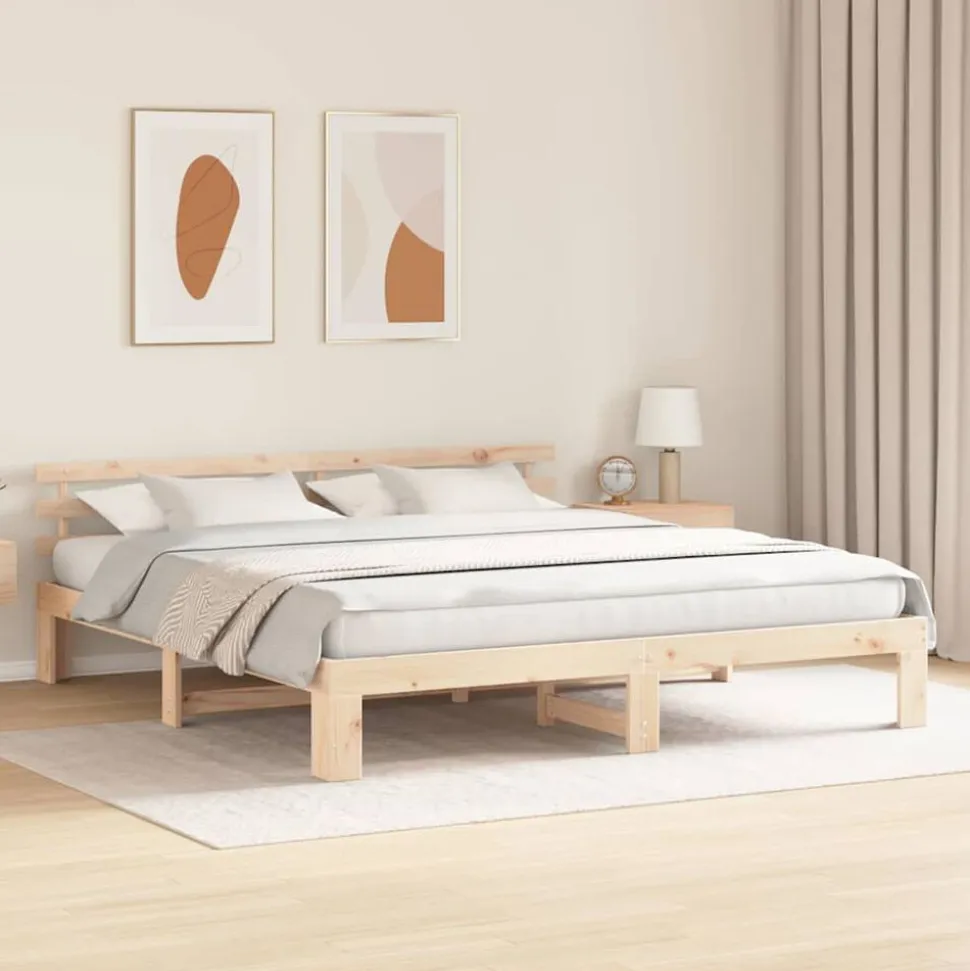 vidaXL Bedframe met hoofdeinde Naturel 200 x 200 cm Massief grenenhout
