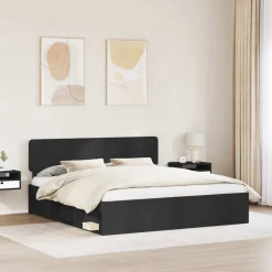 vidaXL Bedframe met hoofdeinde Zwart 200 x 200 cm Massief grenenhout