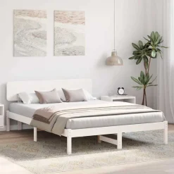 vidaXL Bedframe met hoofdeinde Wit 200 x 200 cm Massief grenenhout