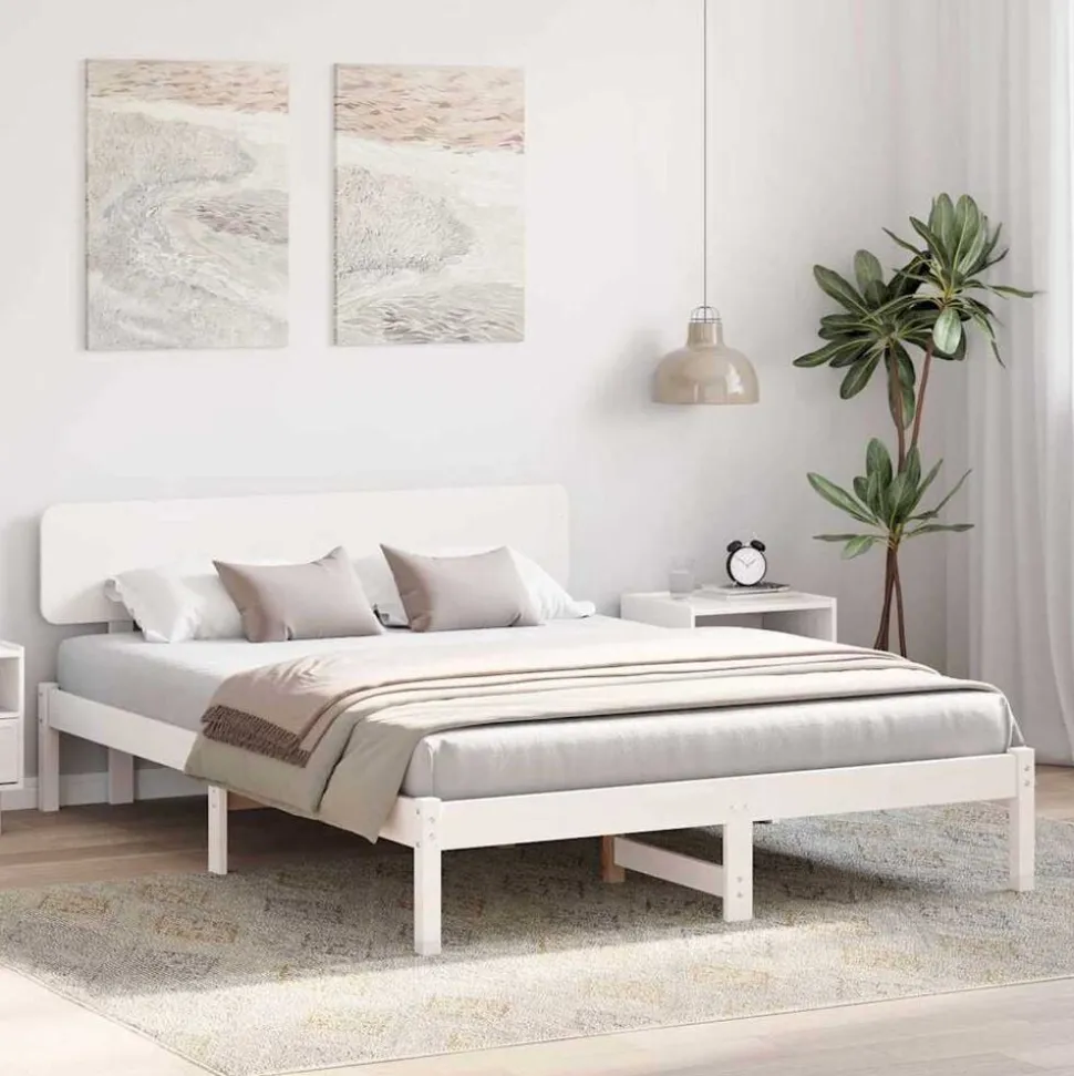 vidaXL Bedframe met hoofdeinde Wit 200 x 200 cm Massief grenenhout