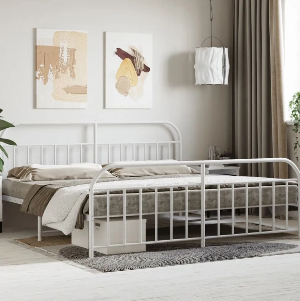 vidaXL Bedframe met hoofd- en voeteneinde metaal wit 200x200 cm